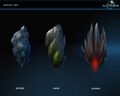 Despite its pretty cool look, the "alien/organic" design for the artifacts got discarded because the Alliances team felt that it would not fully incorporte the mineral-like nature of these items.